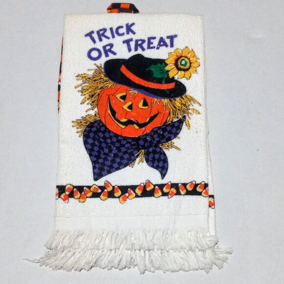 Vtg Cecil Saydah Halloween 3 Pc Kitchen Towel Set-Jack O Lantern-Pot Holder-NEW - Picture 2 of 8